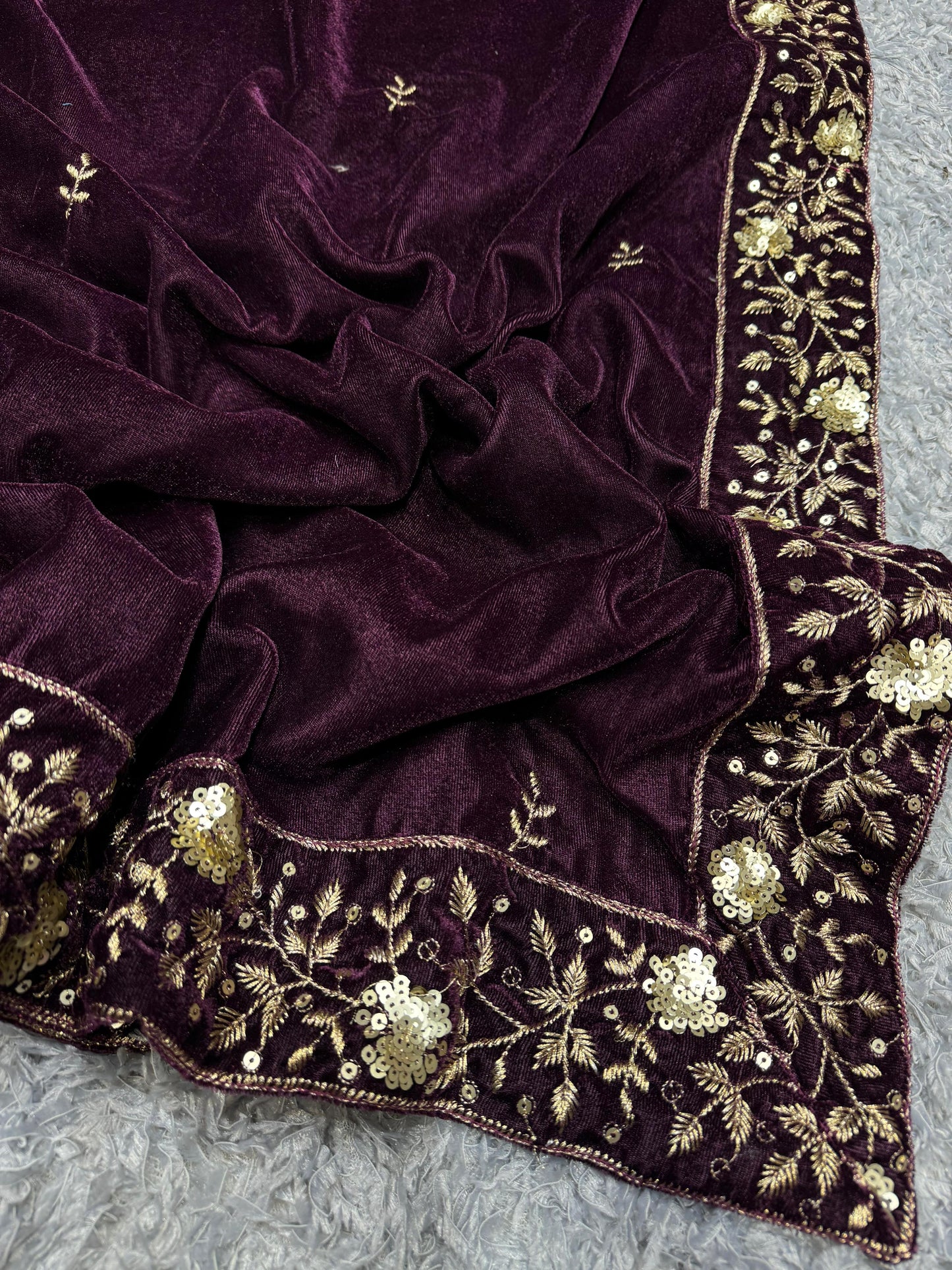 Viscose Velvet saree with Zari Embroidery