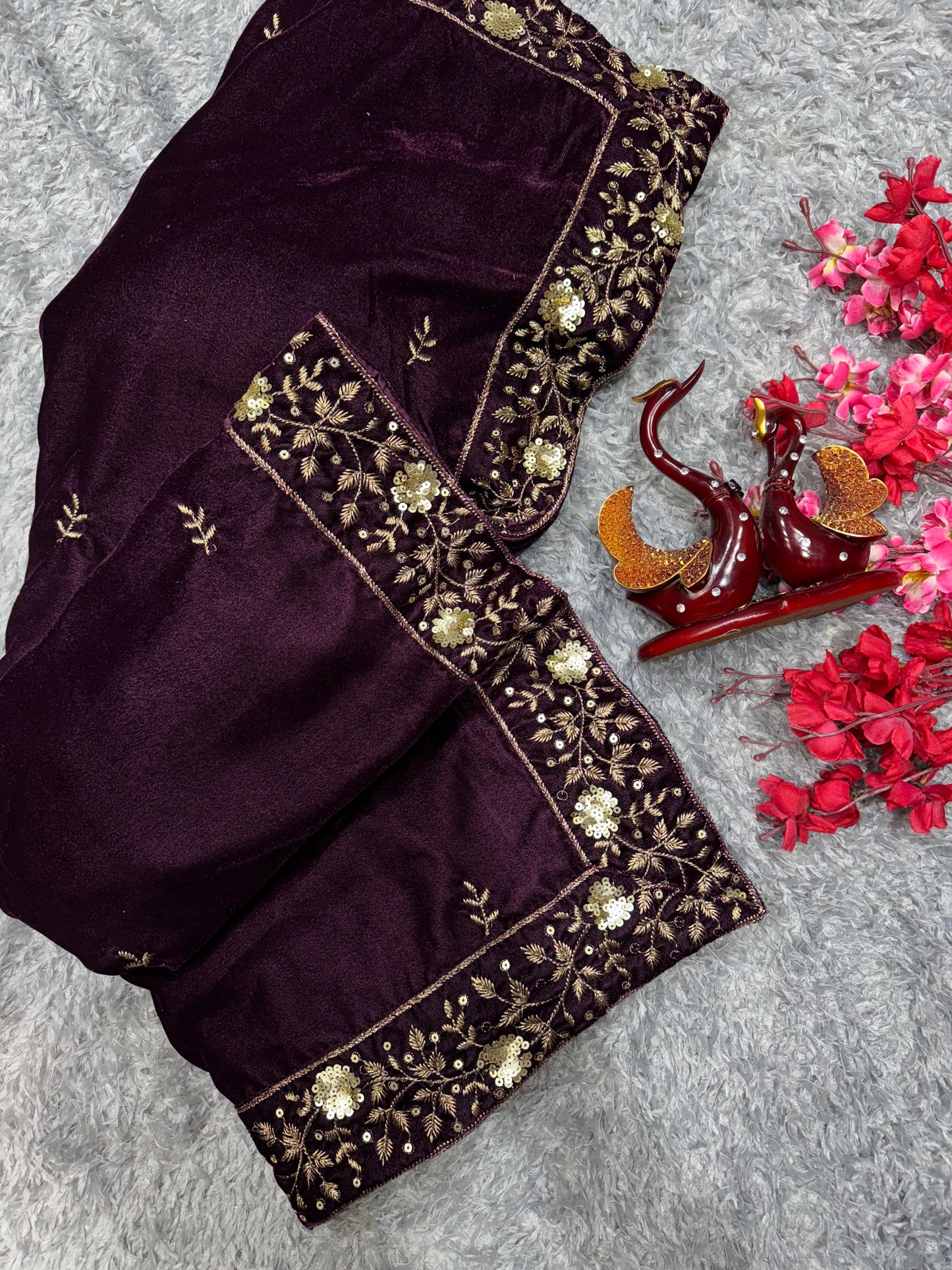 Viscose Velvet saree with Zari Embroidery