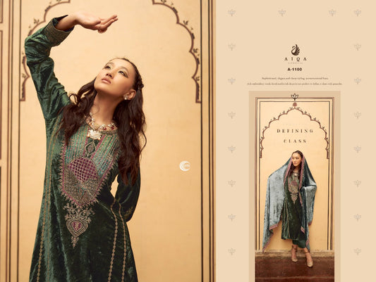 Velvet Embroidered Suits with Dupatta and Pashmina Bottom