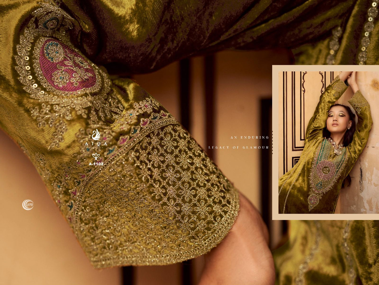 Velvet Embroidered Suits with Dupatta and Pashmina Bottom