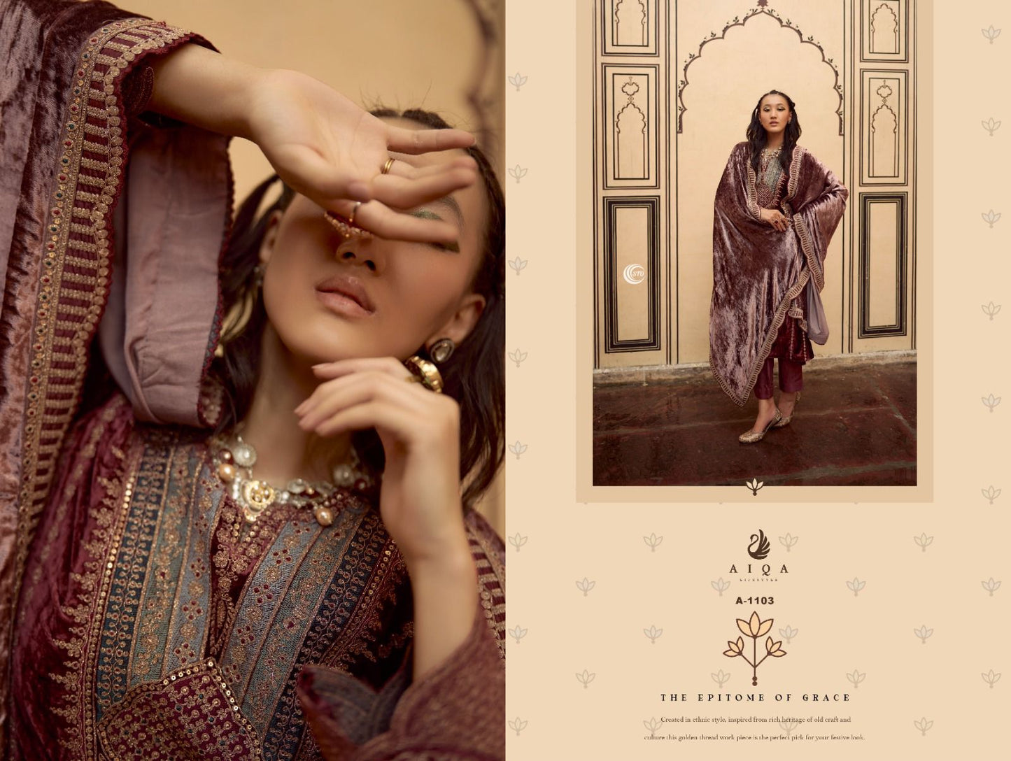 Velvet Embroidered Suits with Dupatta and Pashmina Bottom