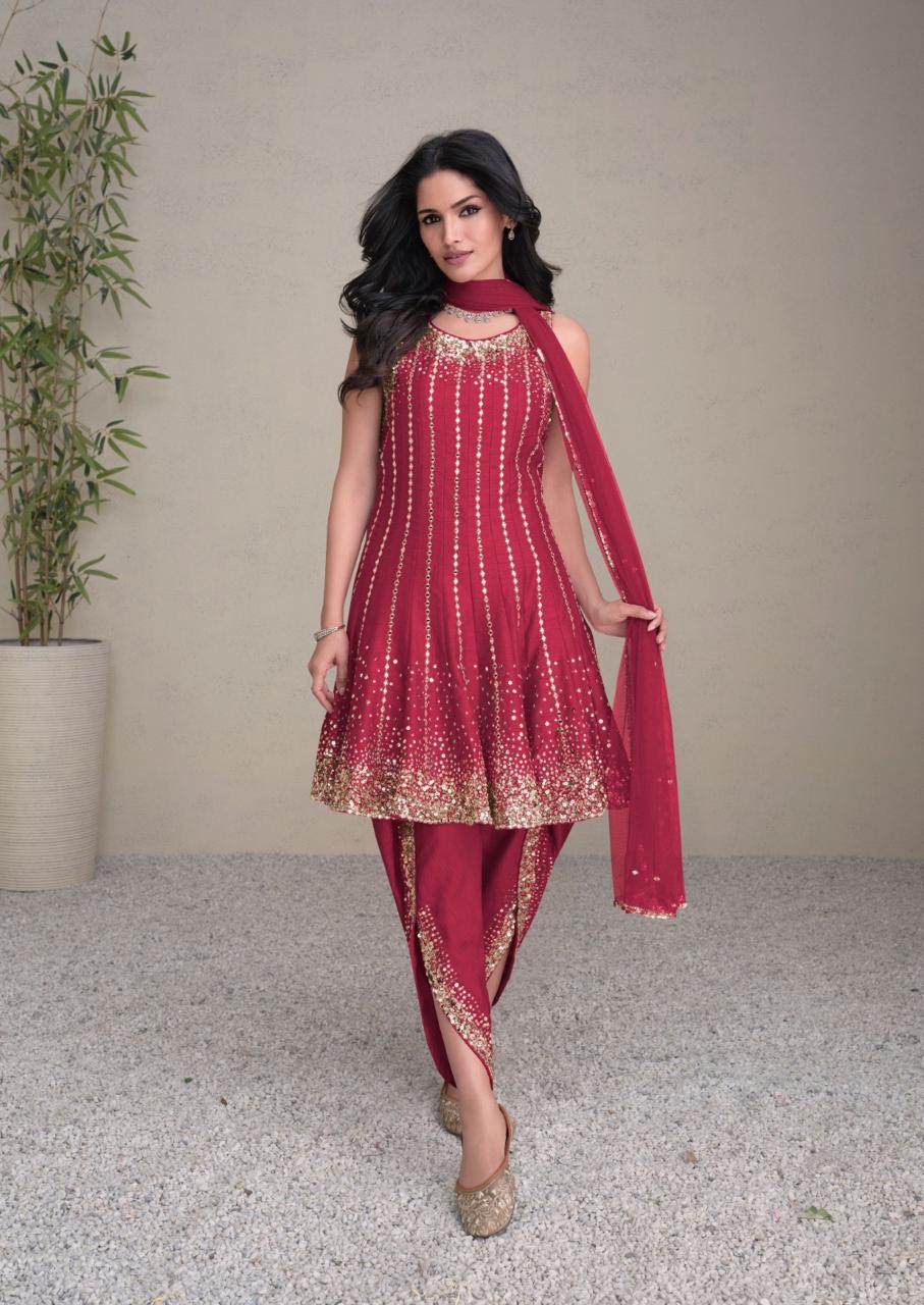 Silk Embroidery Suit with Dhoti