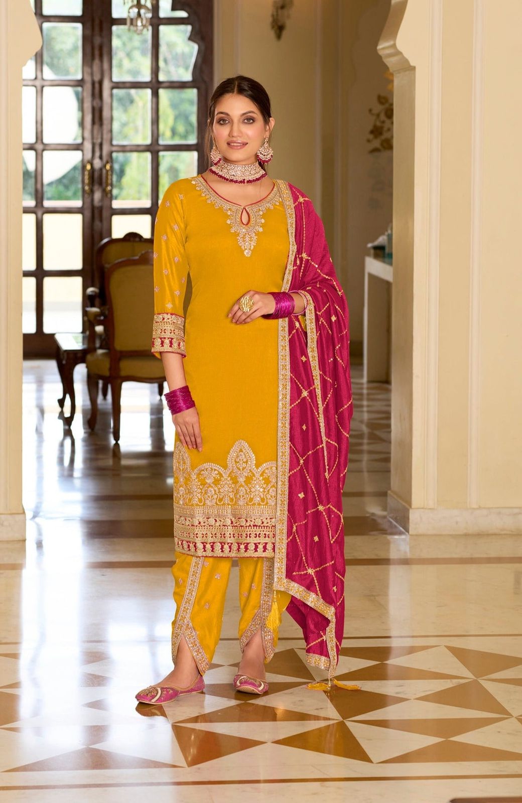 Kurti - Dhoti With Contrast Dupatta