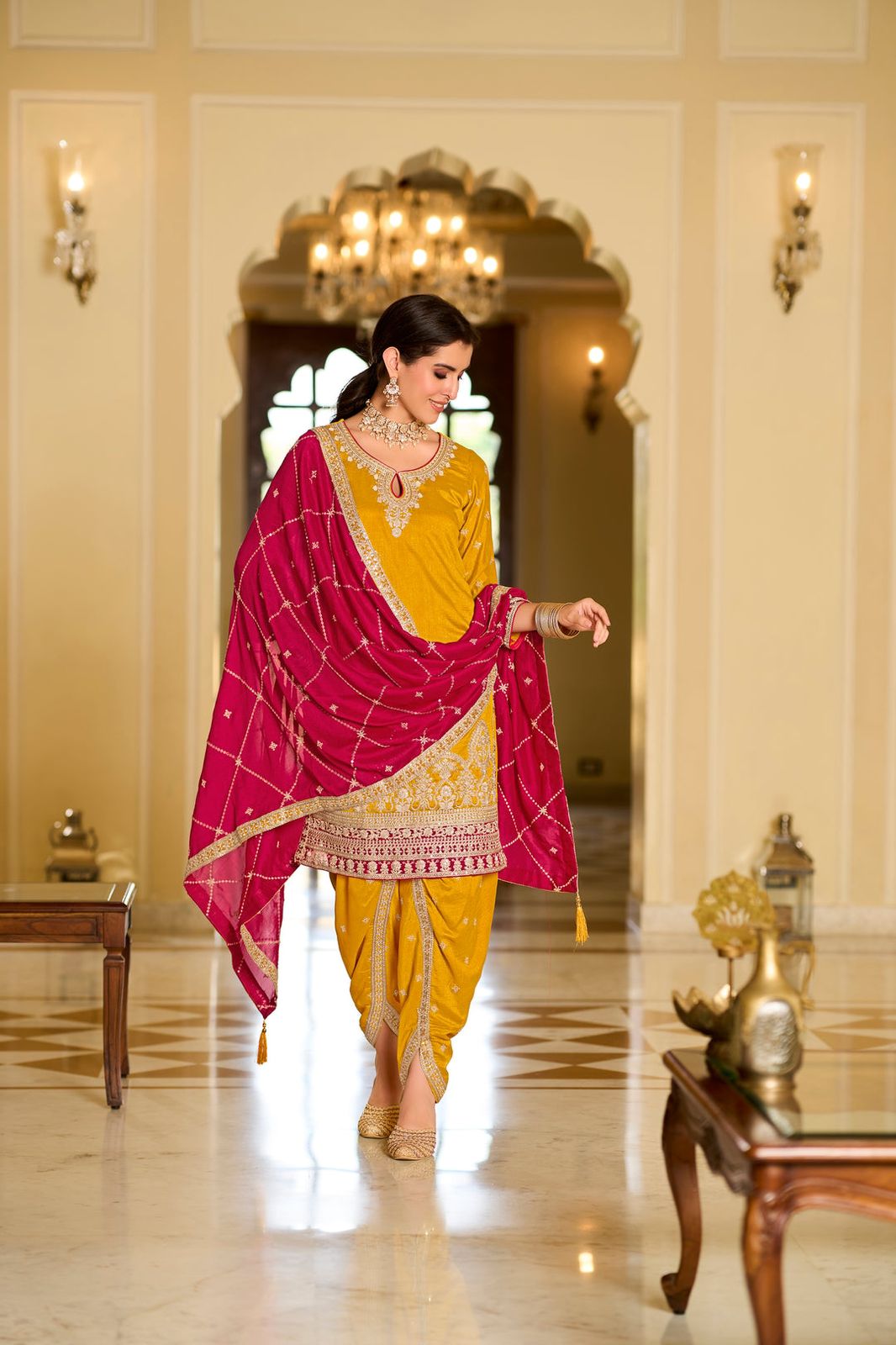 Kurti - Dhoti With Contrast Dupatta