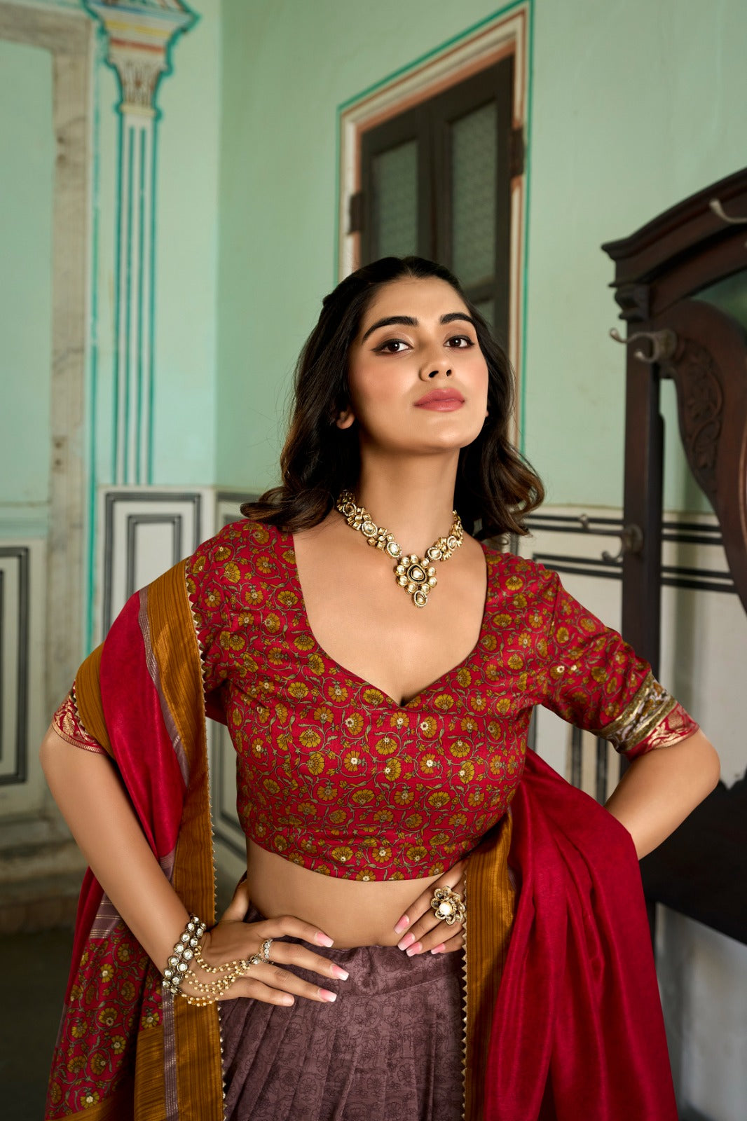 Tussar Silk Lehenga Choli with Kashmiri Print